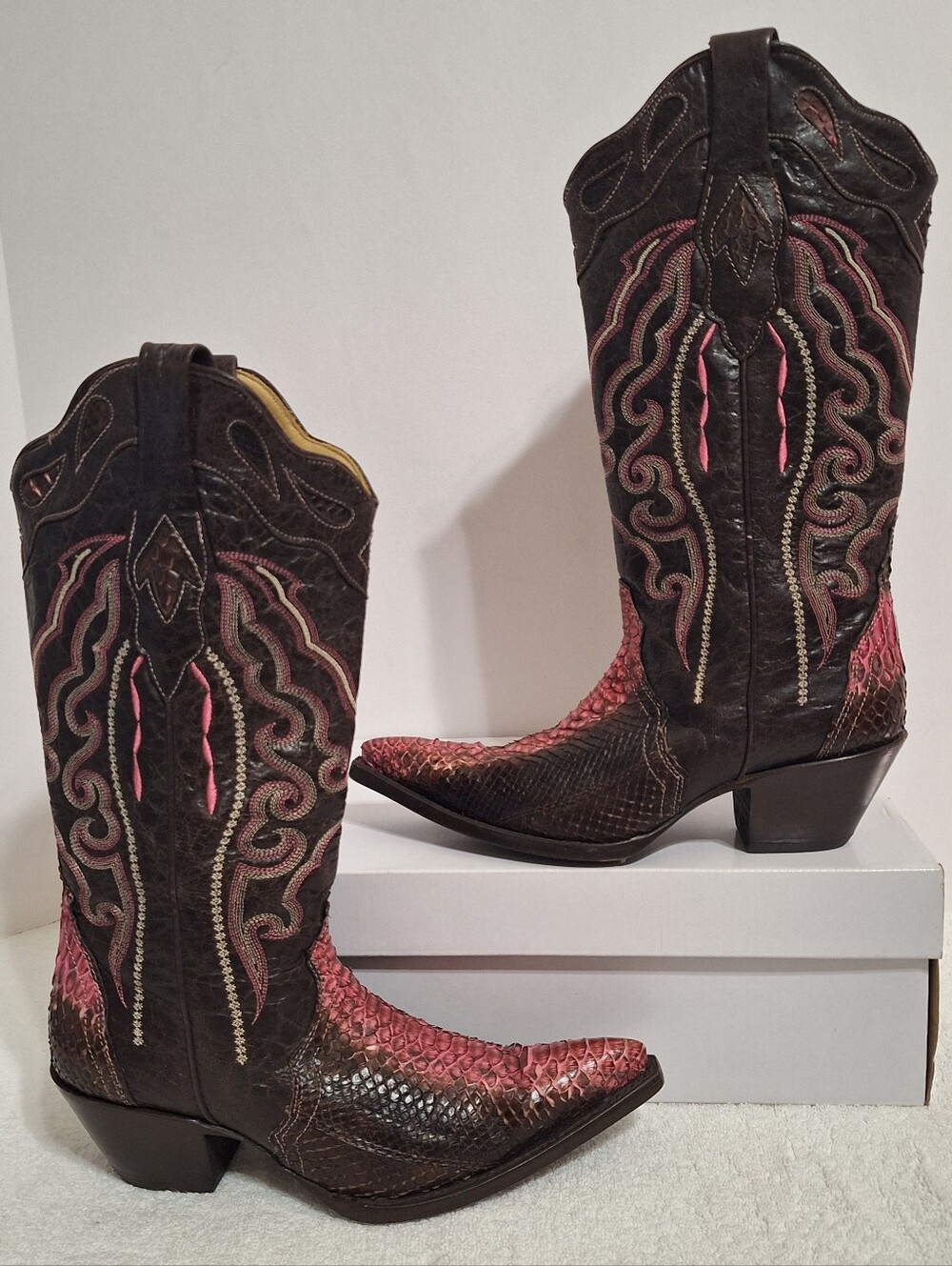 Corral Genuine Python & Leather Indian Pink Brown Triad Boots C1816 Women Size 6